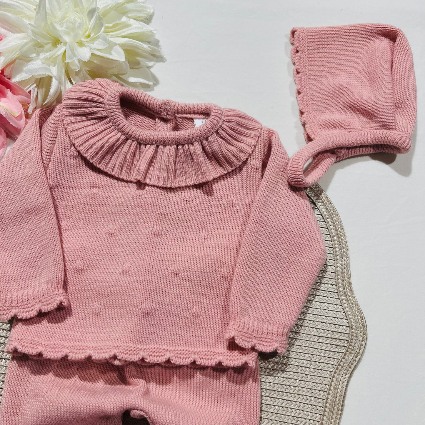 Conjunto em malha para bebé - Bia - 1/3M - Rosa velho