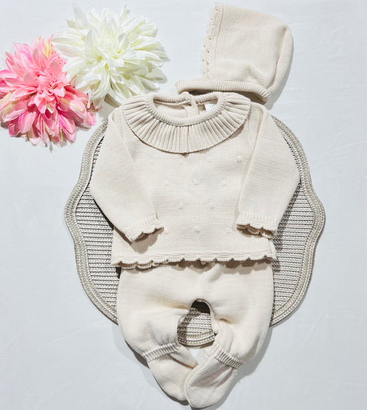 Conjunto em malha para bebé - Bia - 1/3M - Areia