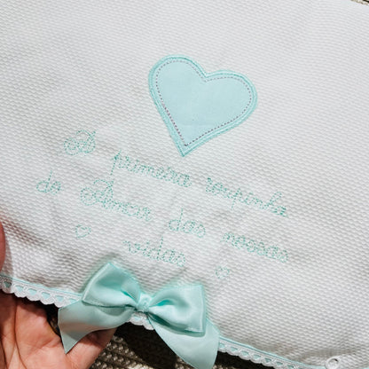 Primeira roupinha em veludo para recém-nascido - Verde água - Amor