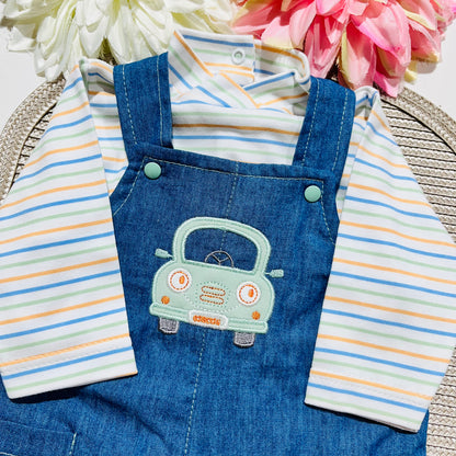 Conjunto jardineira para bebé - Carrinho