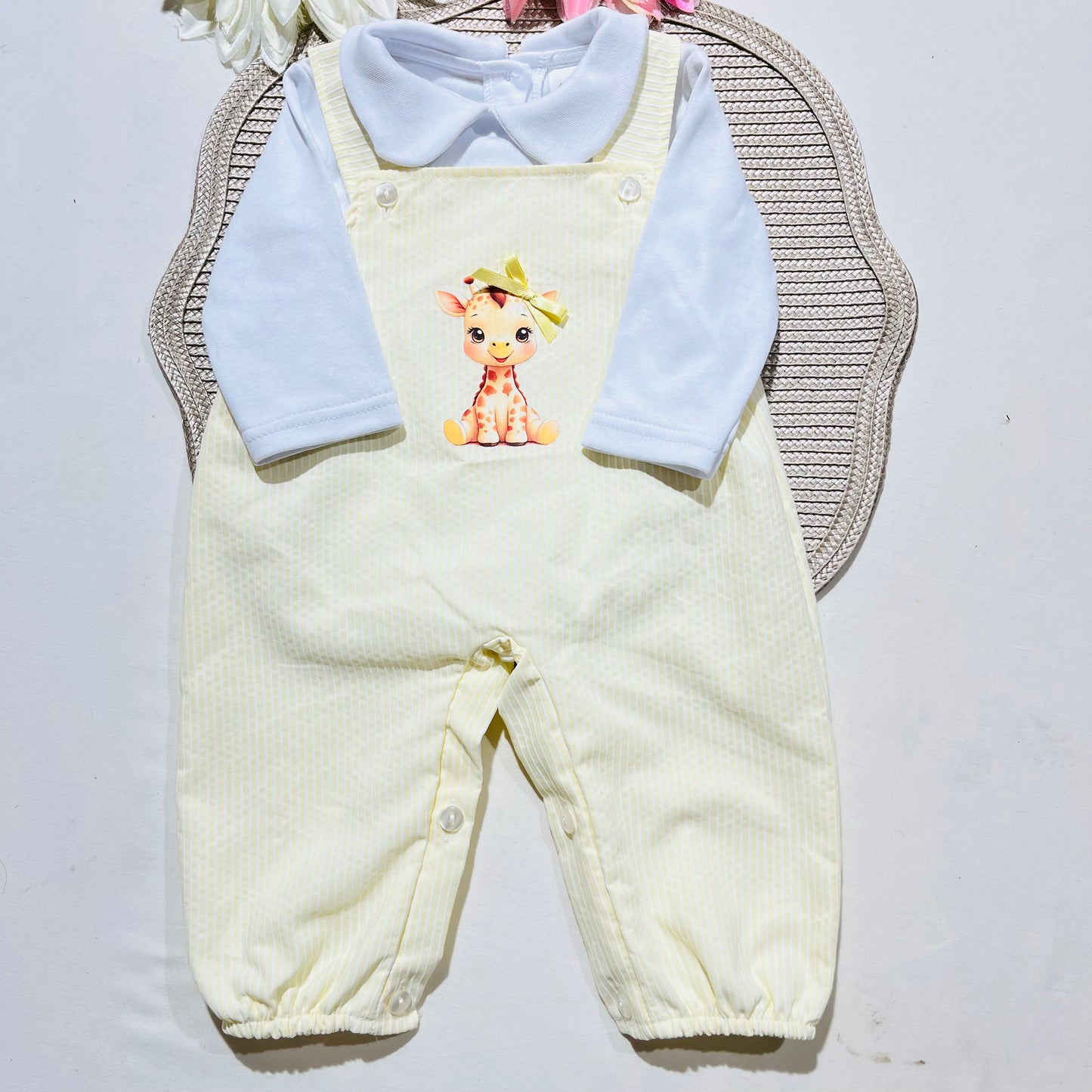 Conjunto Girafinha em algodão - 3 aos 12M - Amarelo bebé