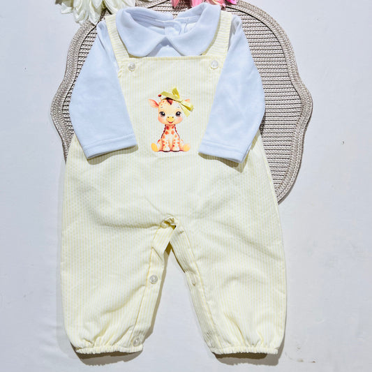 Conjunto Girafinha em algodão - 3 aos 12M - Amarelo bebé