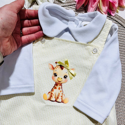 Conjunto Girafinha em algodão - 3 aos 12M - Amarelo bebé