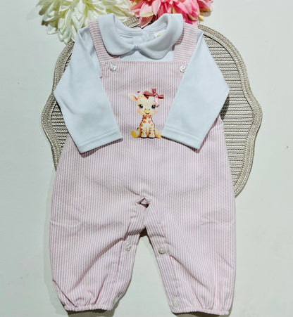 Conjunto Girafinha em algodão - 3 aos 12M - Rosa  bebé