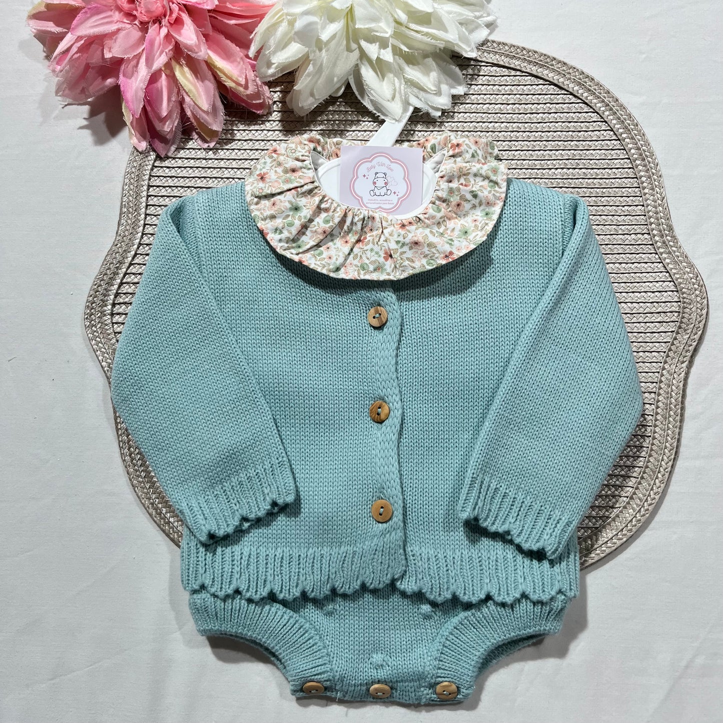 Conjunto em malha para bebé - Madalena - 1 aos 12M - Verde água