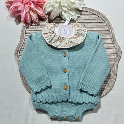 Conjunto em malha para bebé - Madalena - 1 aos 12M - Verde água