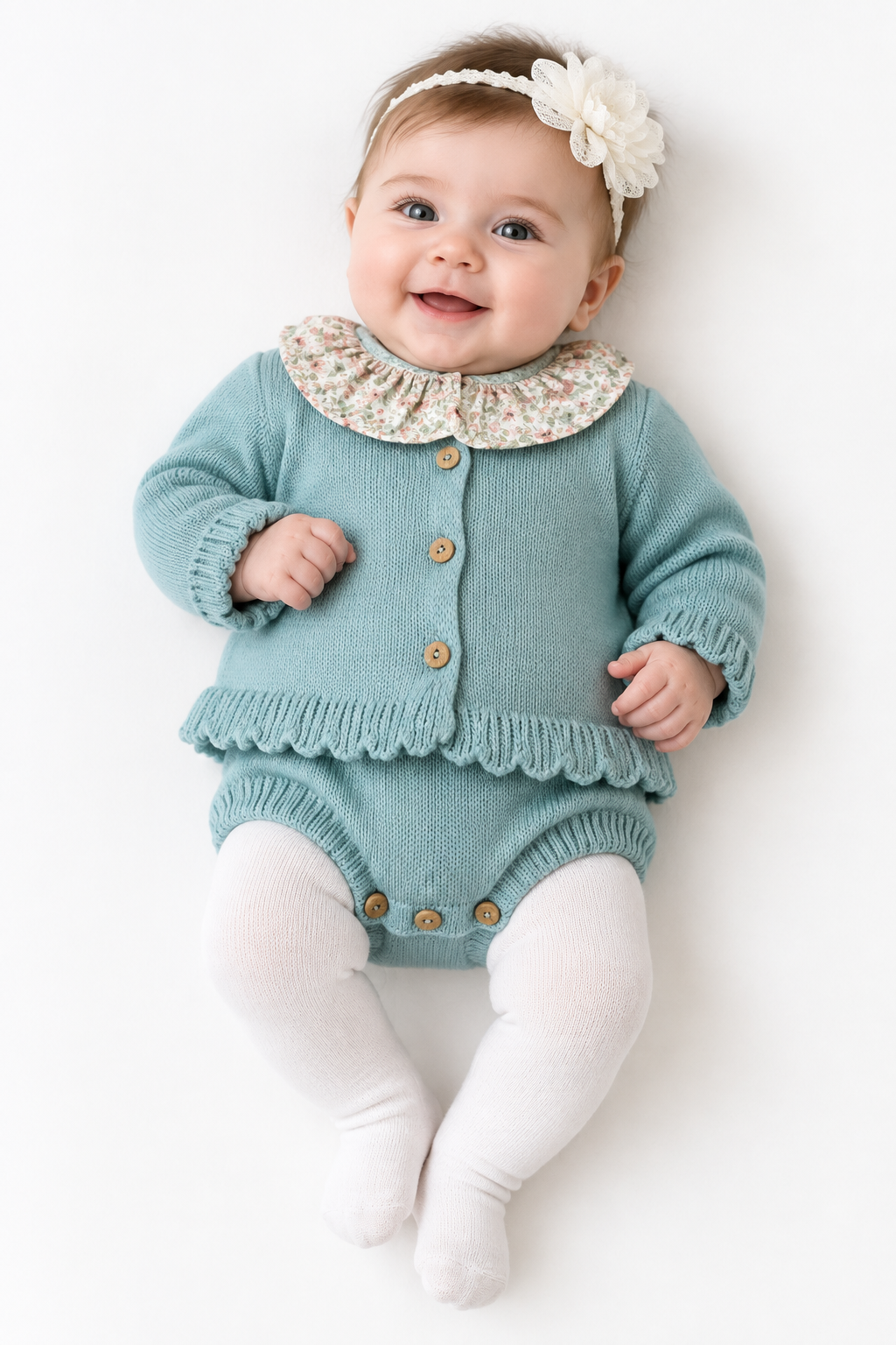 Conjunto em malha para bebé - Madalena - 1 aos 12M - Verde água