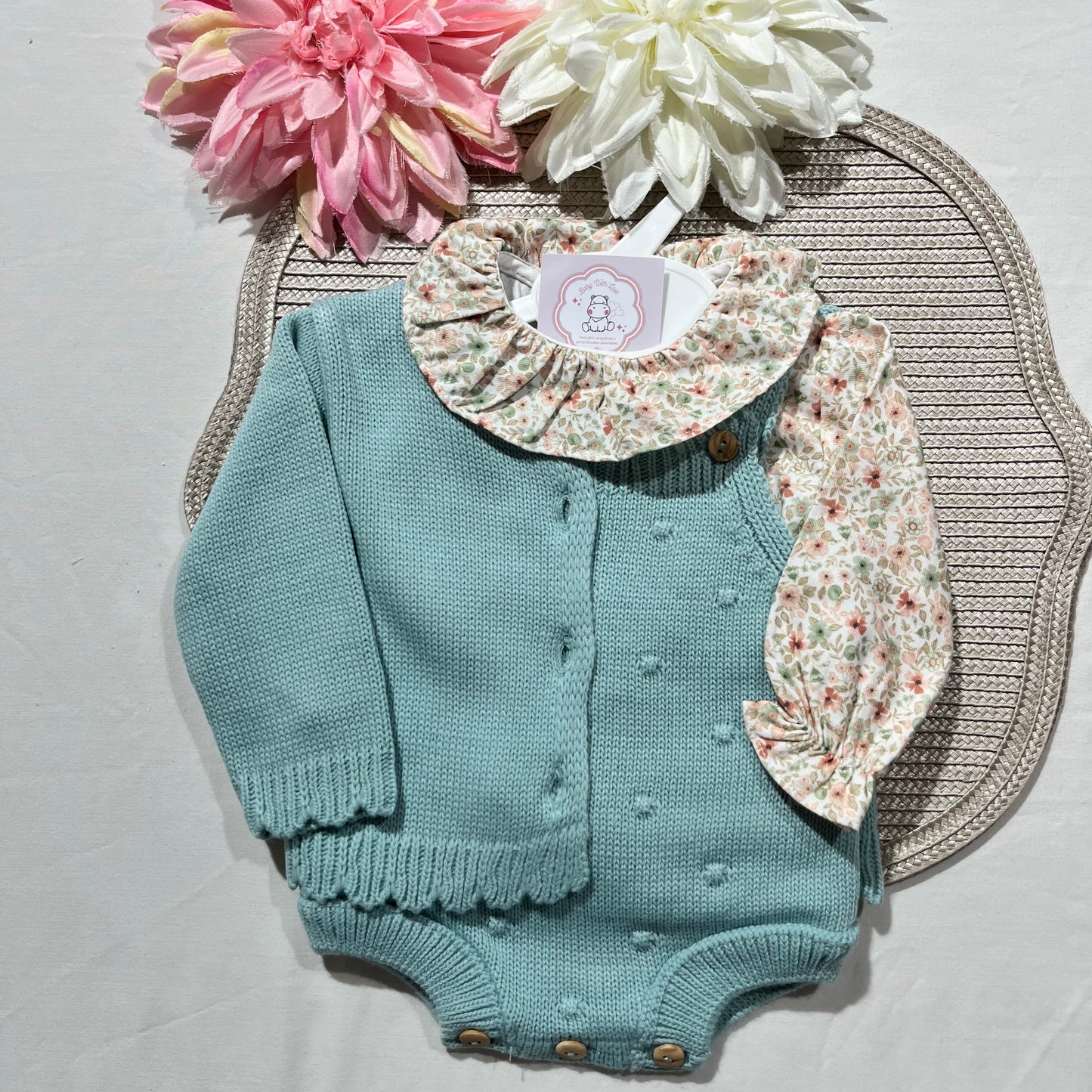 Conjunto em malha para bebé - Madalena - 1 aos 12M - Verde água