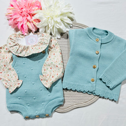Conjunto em malha para bebé - Madalena - 1 aos 12M - Verde água
