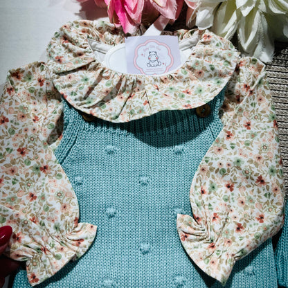 Conjunto em malha para bebé - Madalena - 1 aos 12M - Verde água