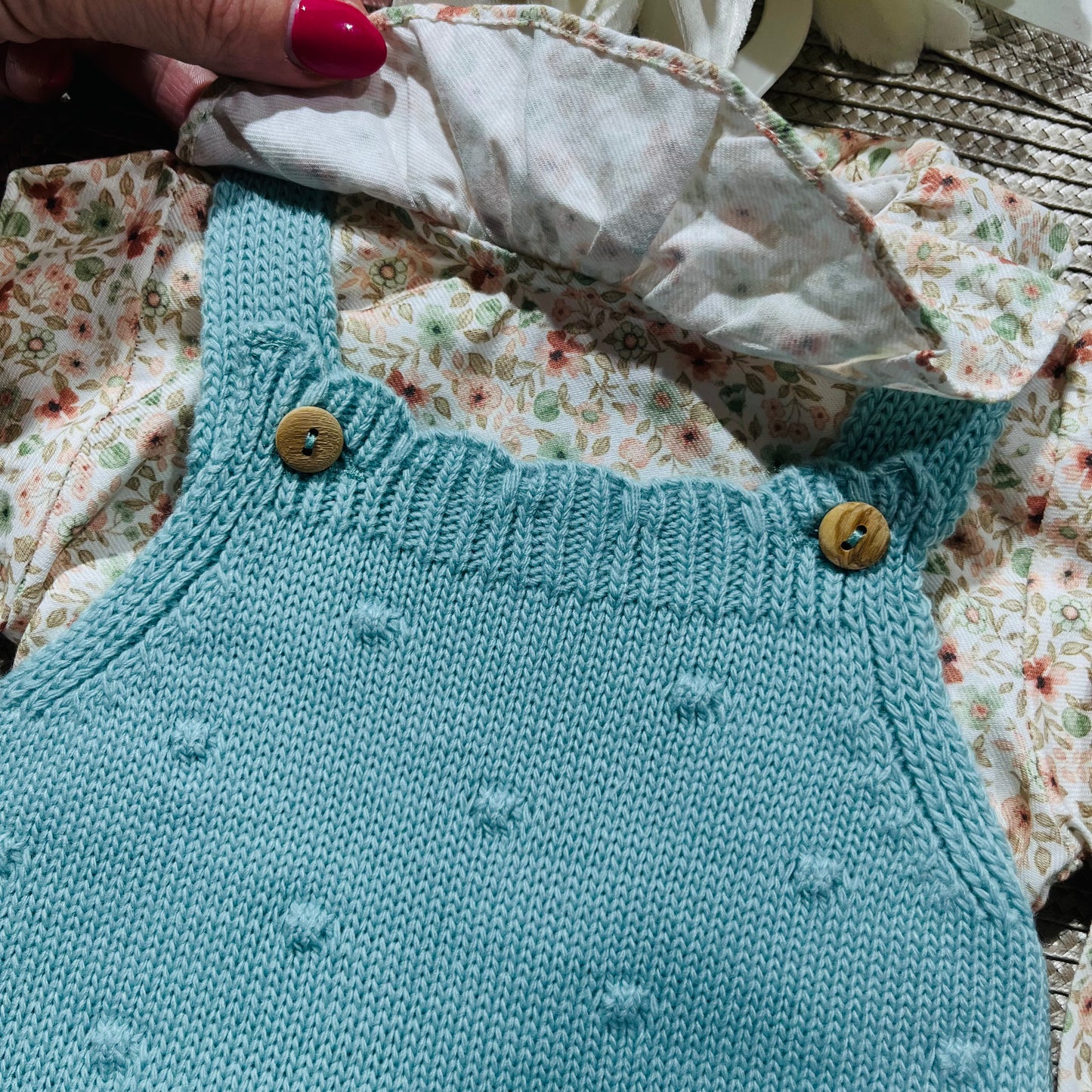 Conjunto em malha para bebé - Madalena - 1 aos 12M - Verde água