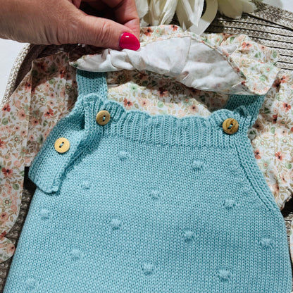 Conjunto em malha para bebé - Madalena - 1 aos 12M - Verde água