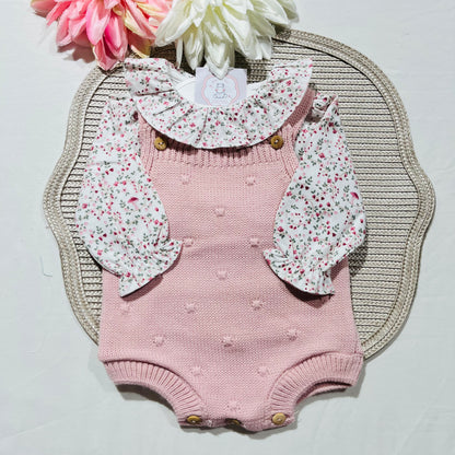 Conjunto em malha para bebé - Madalena - 1 aos 12M - Rosa velho