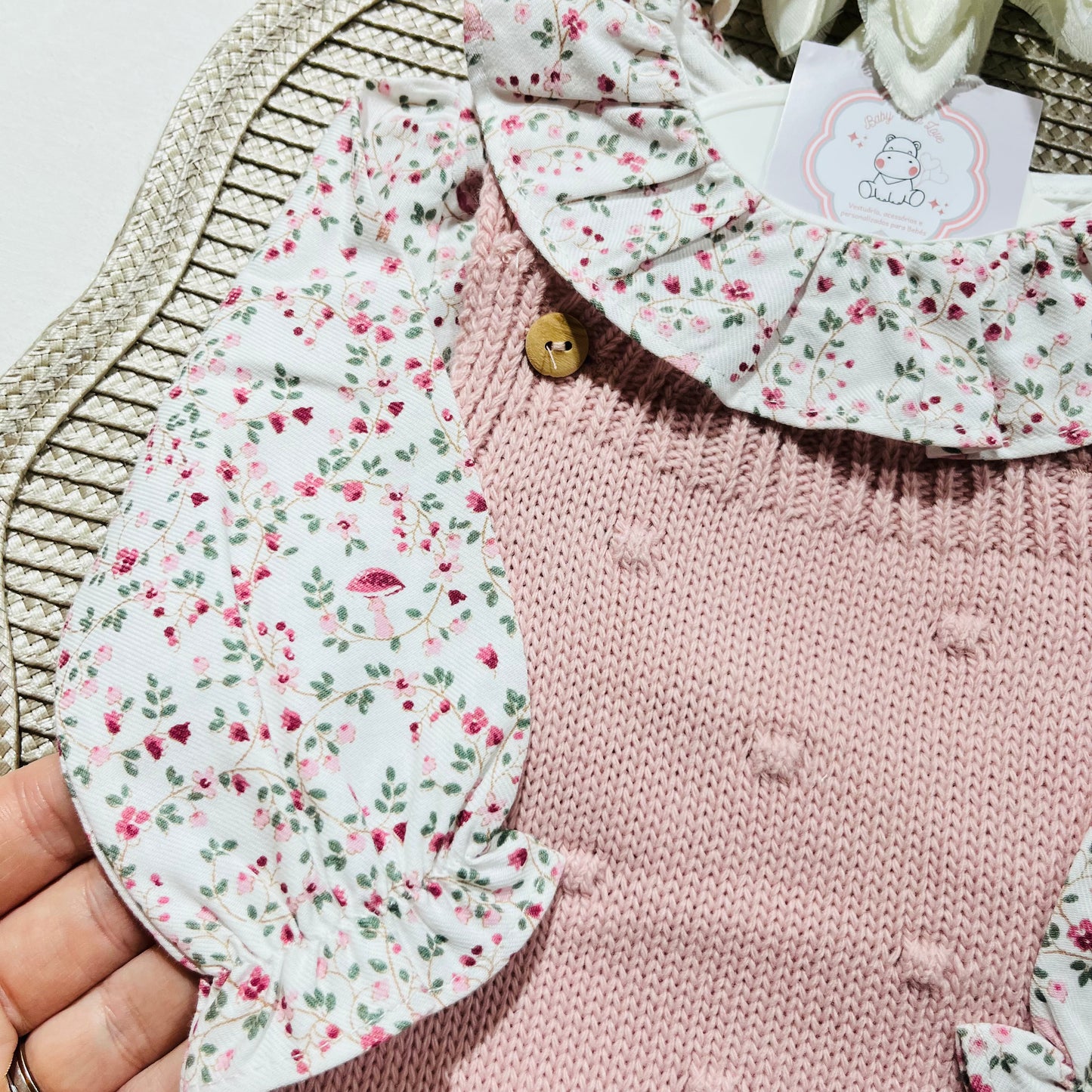Conjunto em malha para bebé - Madalena - 1 aos 12M - Rosa velho