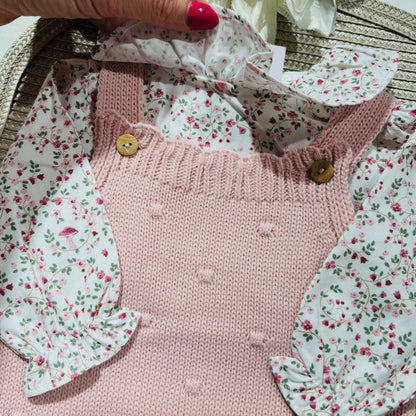 Conjunto em malha para bebé - Madalena - 1 aos 12M - Rosa velho