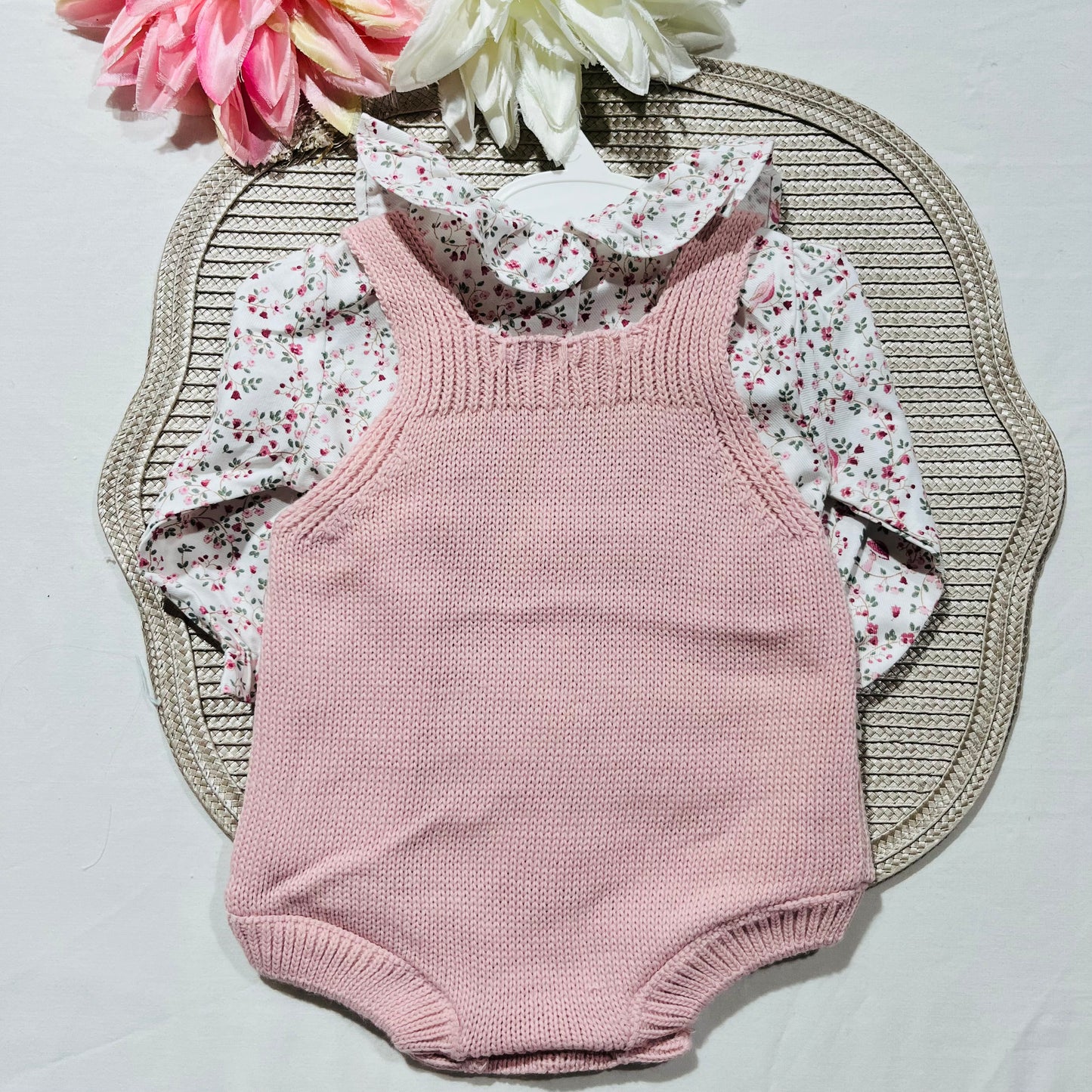 Conjunto em malha para bebé - Madalena - 1 aos 12M - Rosa velho