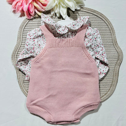 Conjunto em malha para bebé - Madalena - 1 aos 12M - Rosa velho