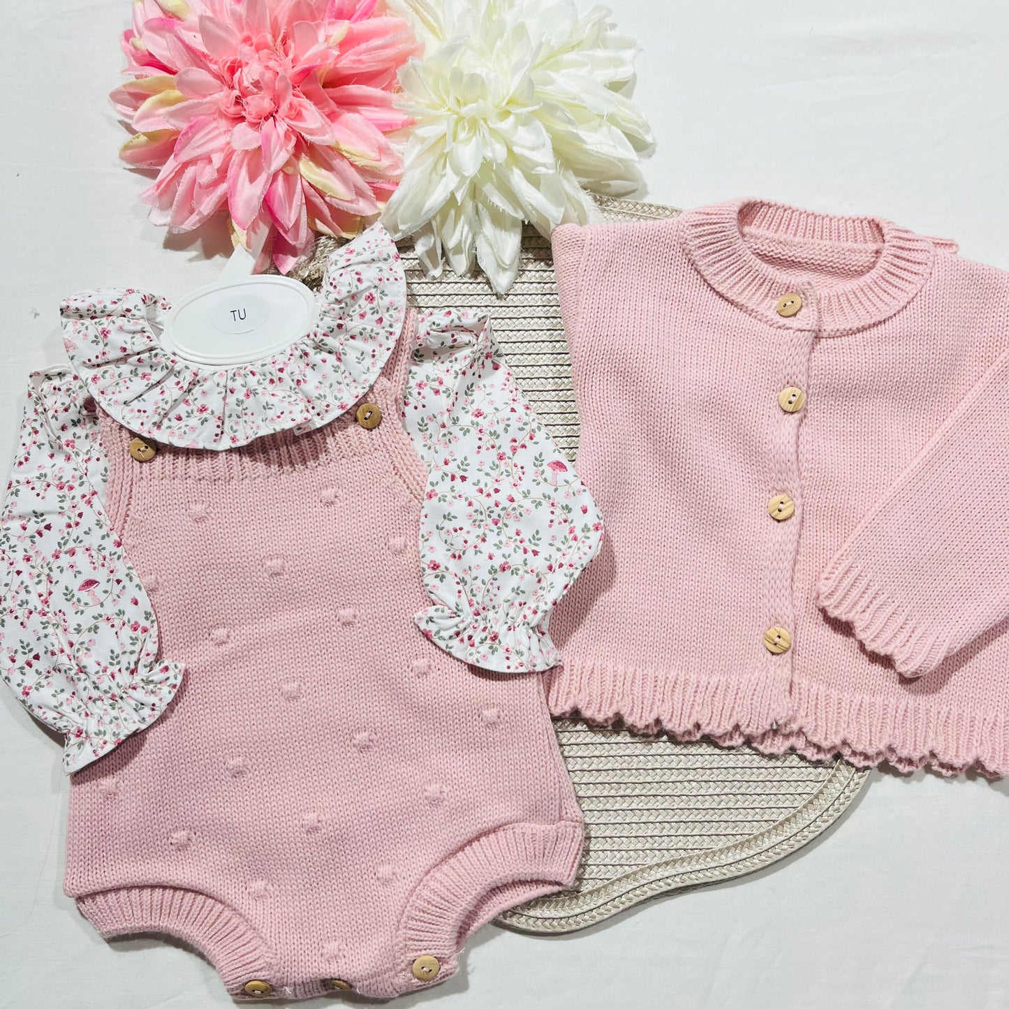 Conjunto em malha para bebé - Madalena - 1 aos 12M - Rosa velho