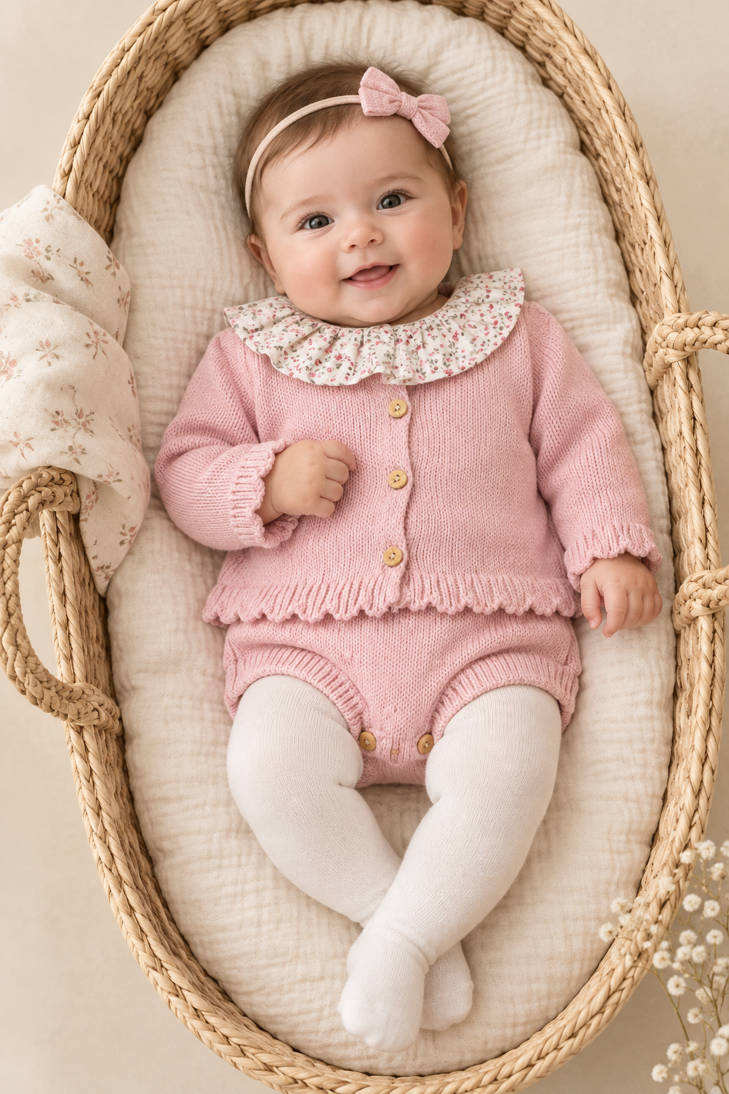 Conjunto em malha para bebé - Madalena - 1 aos 12M - Rosa velho