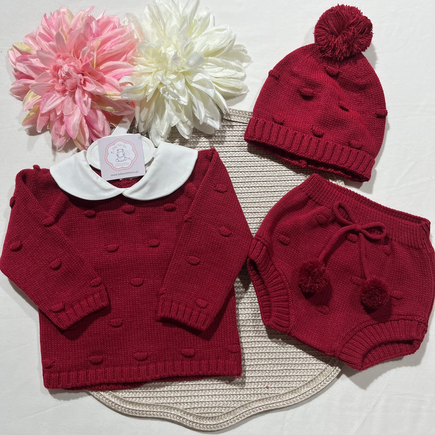 Conjunto em malha para bebé - Mimo - 1 aos 12M - Vermelho