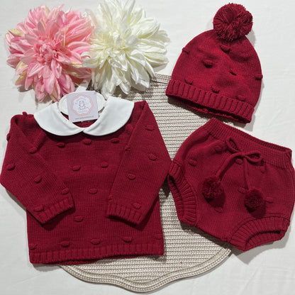 Conjunto em malha para bebé - Mimo - 1 aos 12M - Vermelho