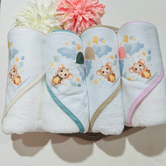 Toalha de banho  nuvem para bebé 100% algodão  - Várias cores - Ratinho