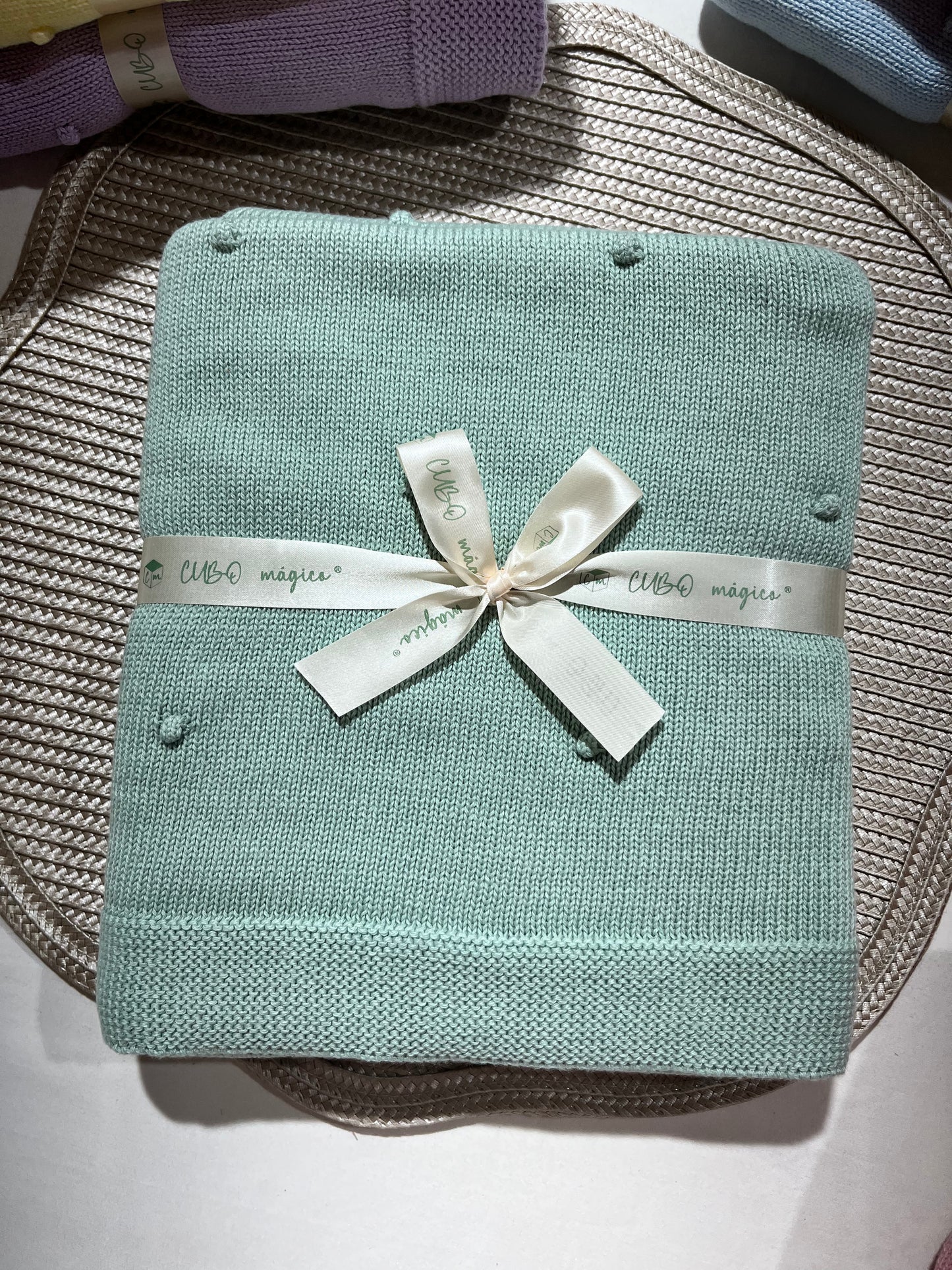 Manta de malha pompom bebé - 100% algodão - Com ou Sem personalização