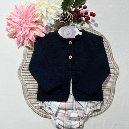 Conjunto Casaco e fofo com laço para bebé - 1 aos 12M - Azul Marinho