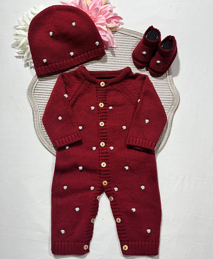 Conjunto Pompom colorido para bebé - 1/3 e 3/6M - Vermelho