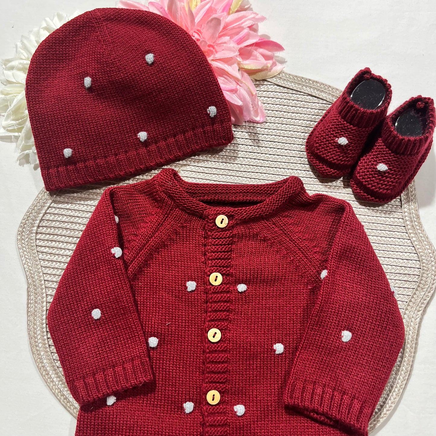 Conjunto Pompom colorido para bebé - 1/3 e 3/6M - Vermelho