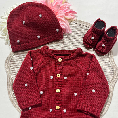 Conjunto Pompom colorido para bebé - 1/3 e 3/6M - Vermelho
