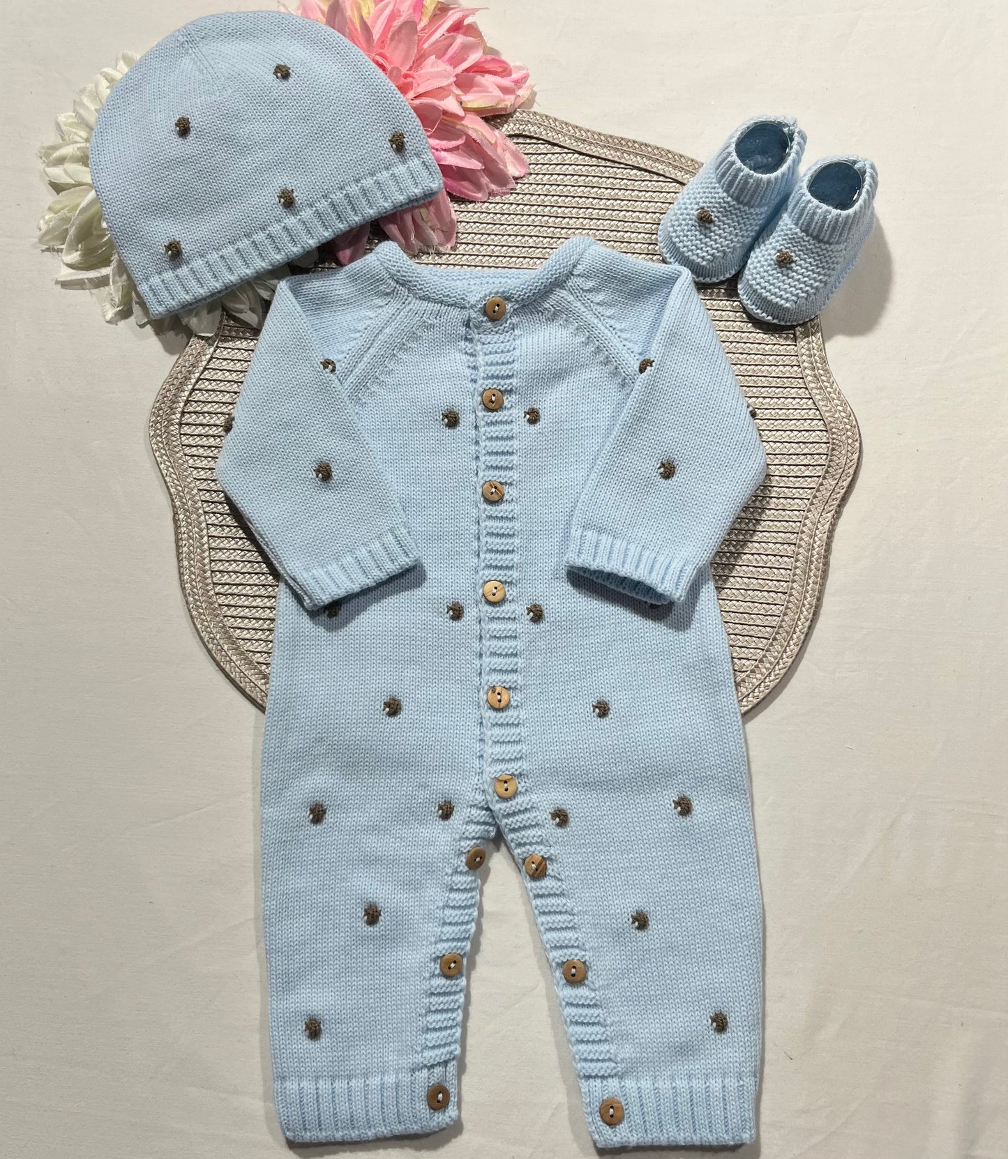 Conjunto Pompom colorido para bebé - 1/3 e 3/6M - Azul bebé
