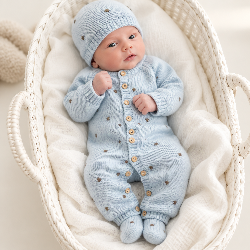 Conjunto Pompom colorido para bebé - 1/3 e 3/6M - Azul bebé