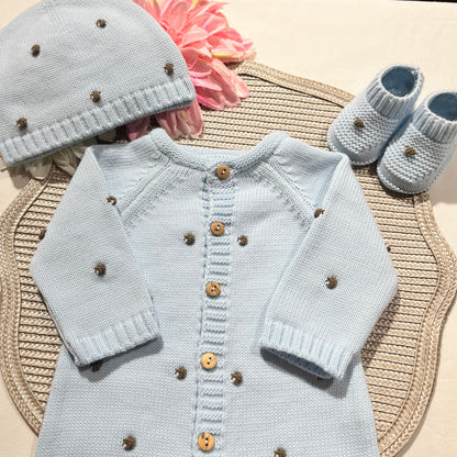 Conjunto Pompom colorido para bebé - 1/3 e 3/6M - Azul bebé