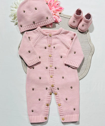 Conjunto Pompom colorido para bebé - 1/3 e 3/6M - Rosa velho