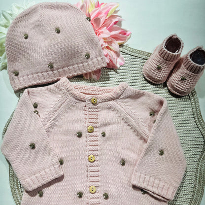 Conjunto Pompom colorido para bebé - 1/3 e 3/6M - Rosa velho