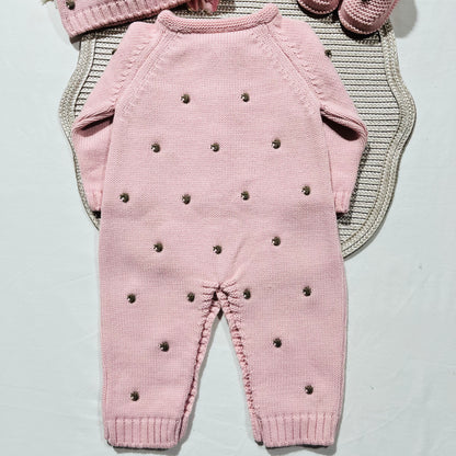 Conjunto Pompom colorido para bebé - 1/3 e 3/6M - Rosa velho