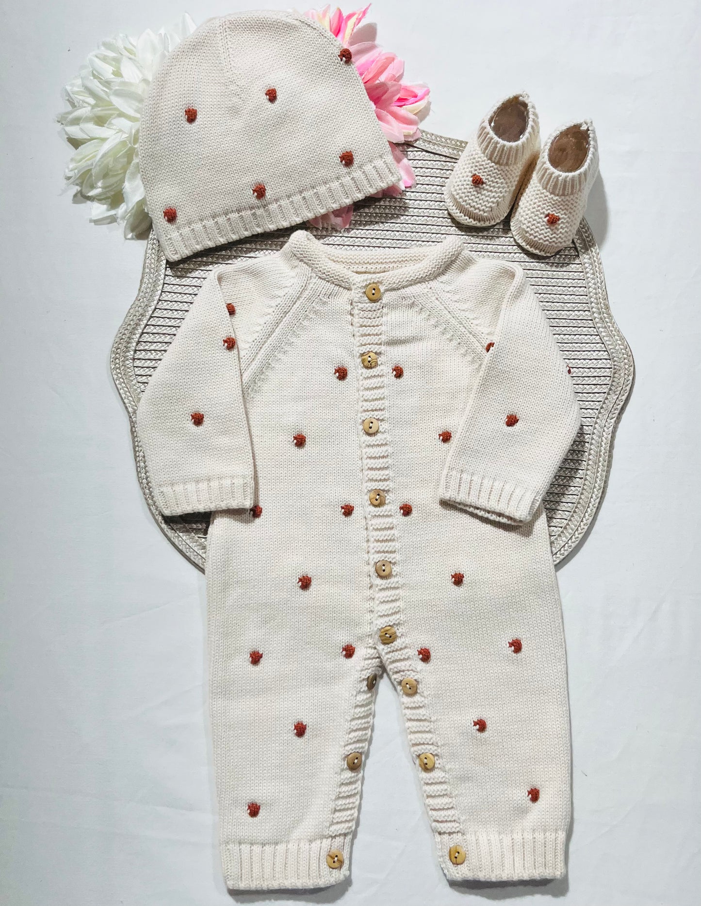 Conjunto Pompom colorido para bebé - 1/3 e 3/6M - Areia