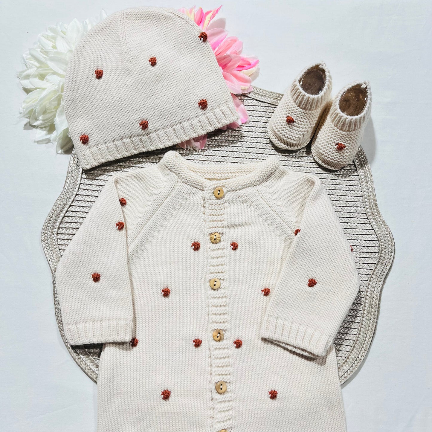 Conjunto Pompom colorido para bebé - 1/3 e 3/6M - Areia