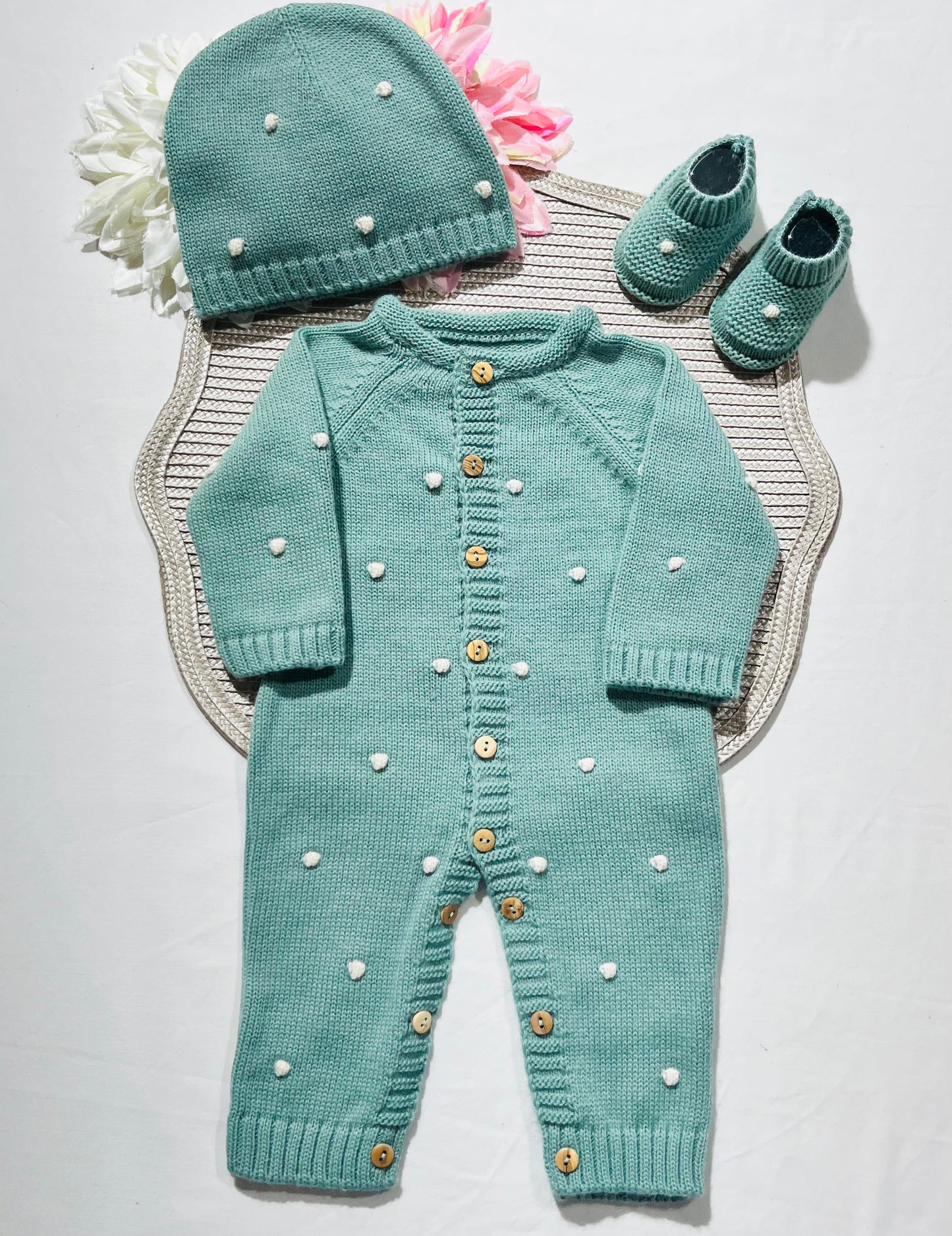 Conjunto Pompom colorido para bebé - 1/3 e 3/6M - Verde