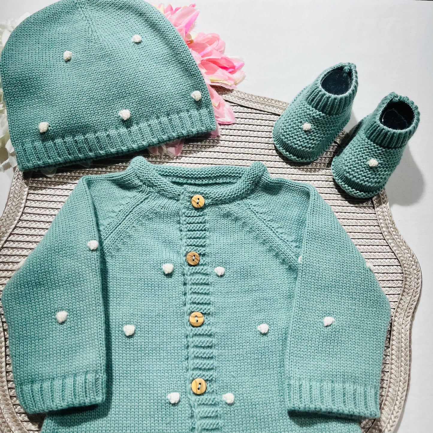 Conjunto Pompom colorido para bebé - 1/3 e 3/6M - Verde
