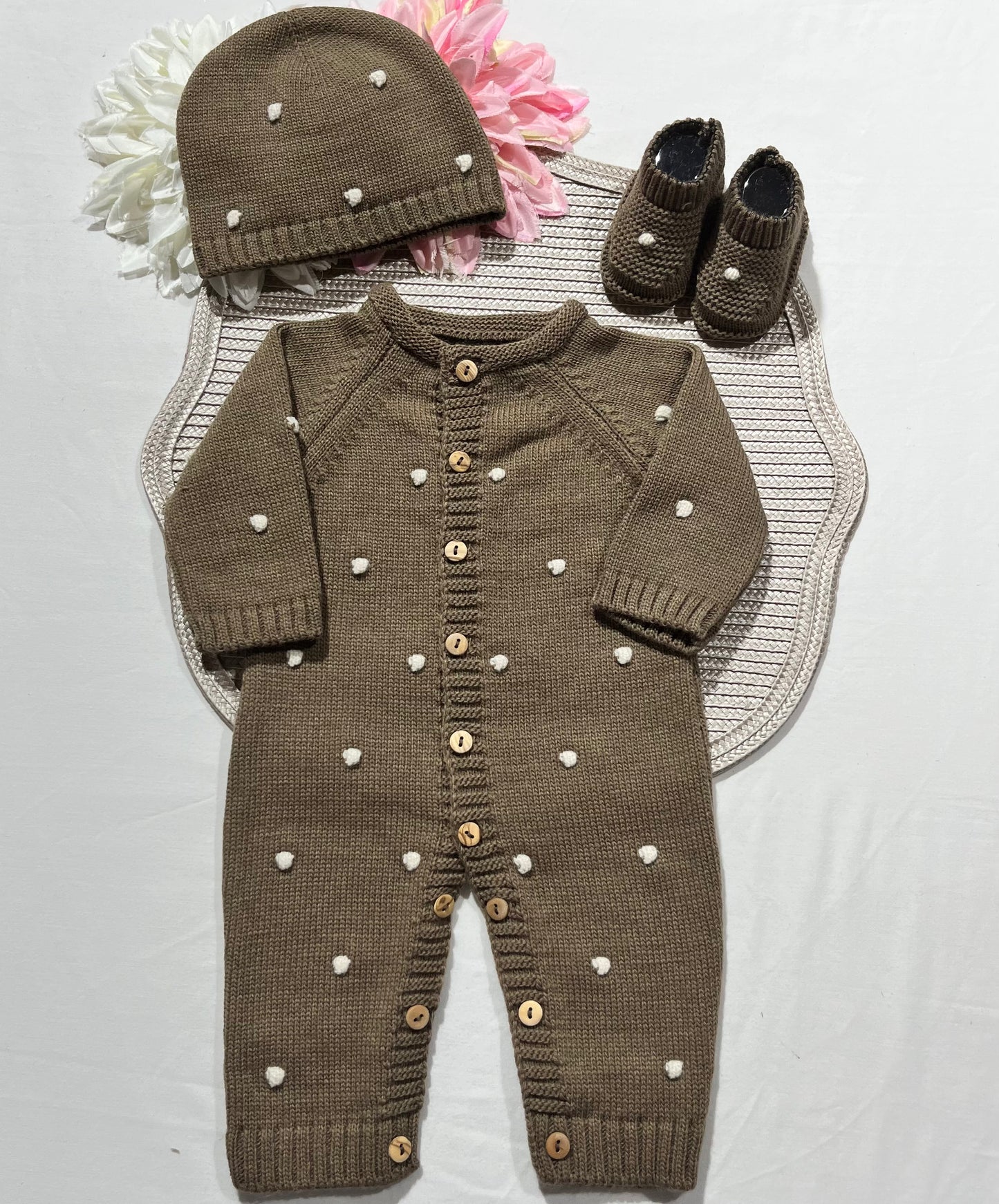 Conjunto Pompom colorido para bebé - 1/3 e 3/6M - Chocolate