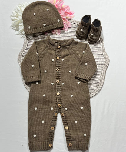 Conjunto Pompom colorido para bebé - 1/3 e 3/6M - Chocolate