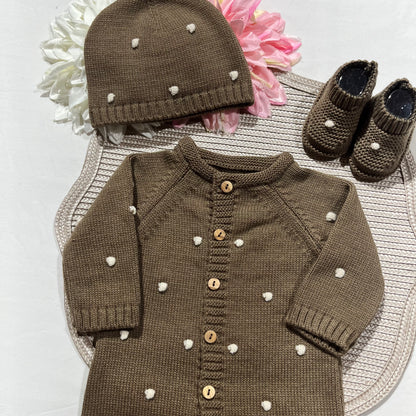 Conjunto Pompom colorido para bebé - 1/3 e 3/6M - Chocolate