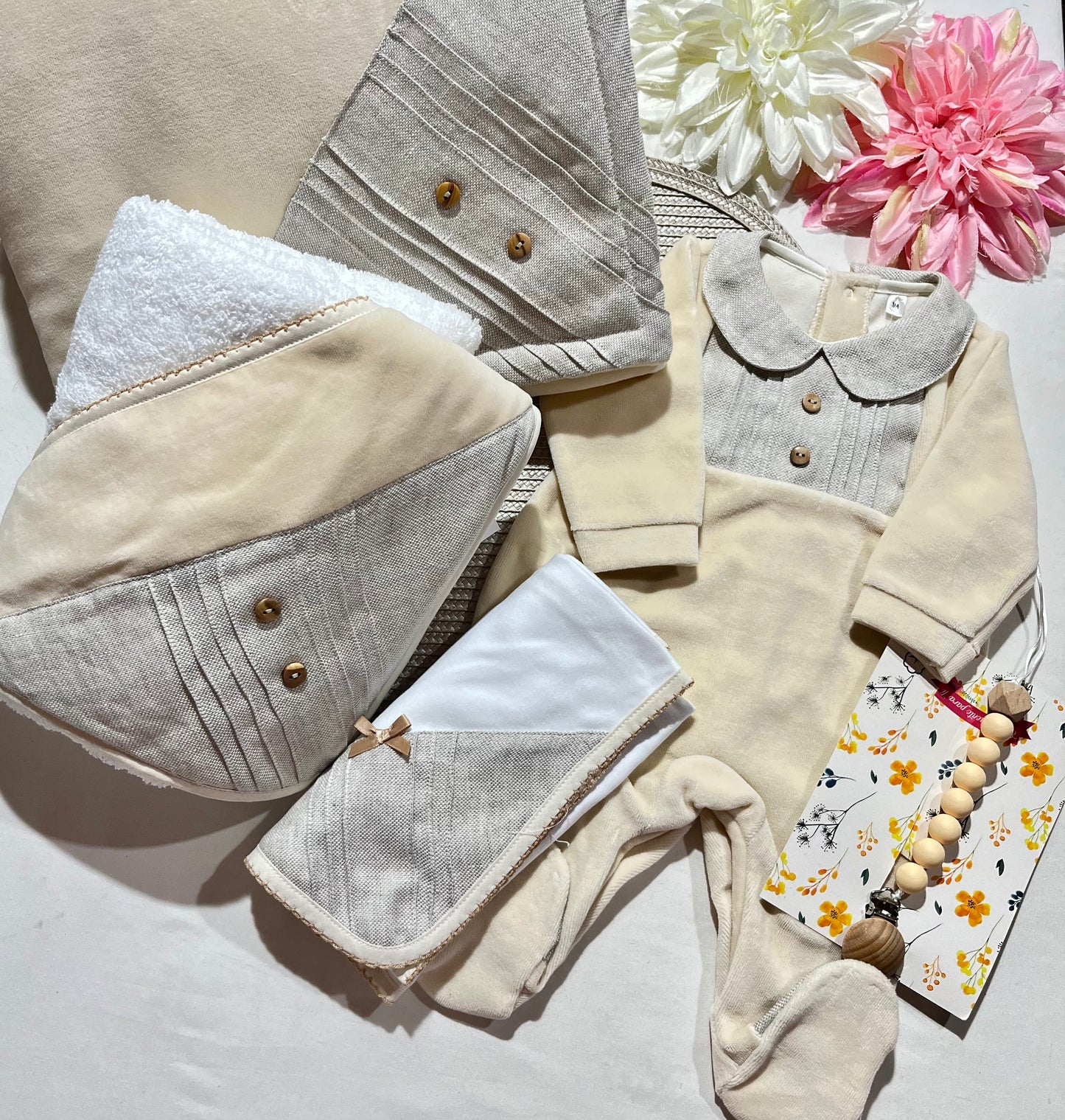 Conjunto Linho Premium para bebé - 5 peças - Areia