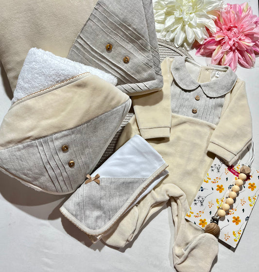 Conjunto Linho Premium para bebé - 5 peças - Areia