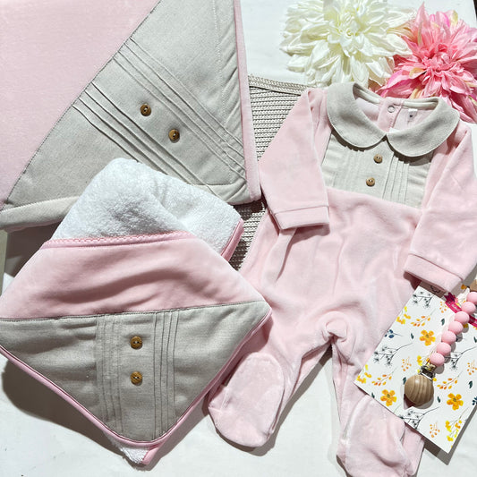 Conjunto Linho Premium para bebé - 6 peças - Rosa bebé