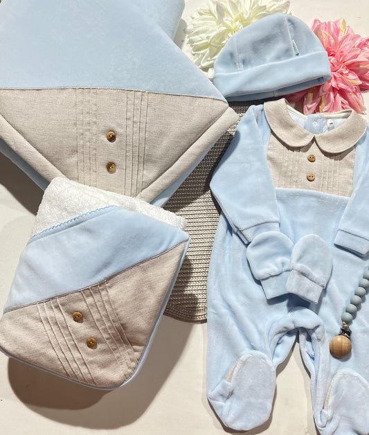 Conjunto Linho Premium para bebé - 6 peças - Azul bebé