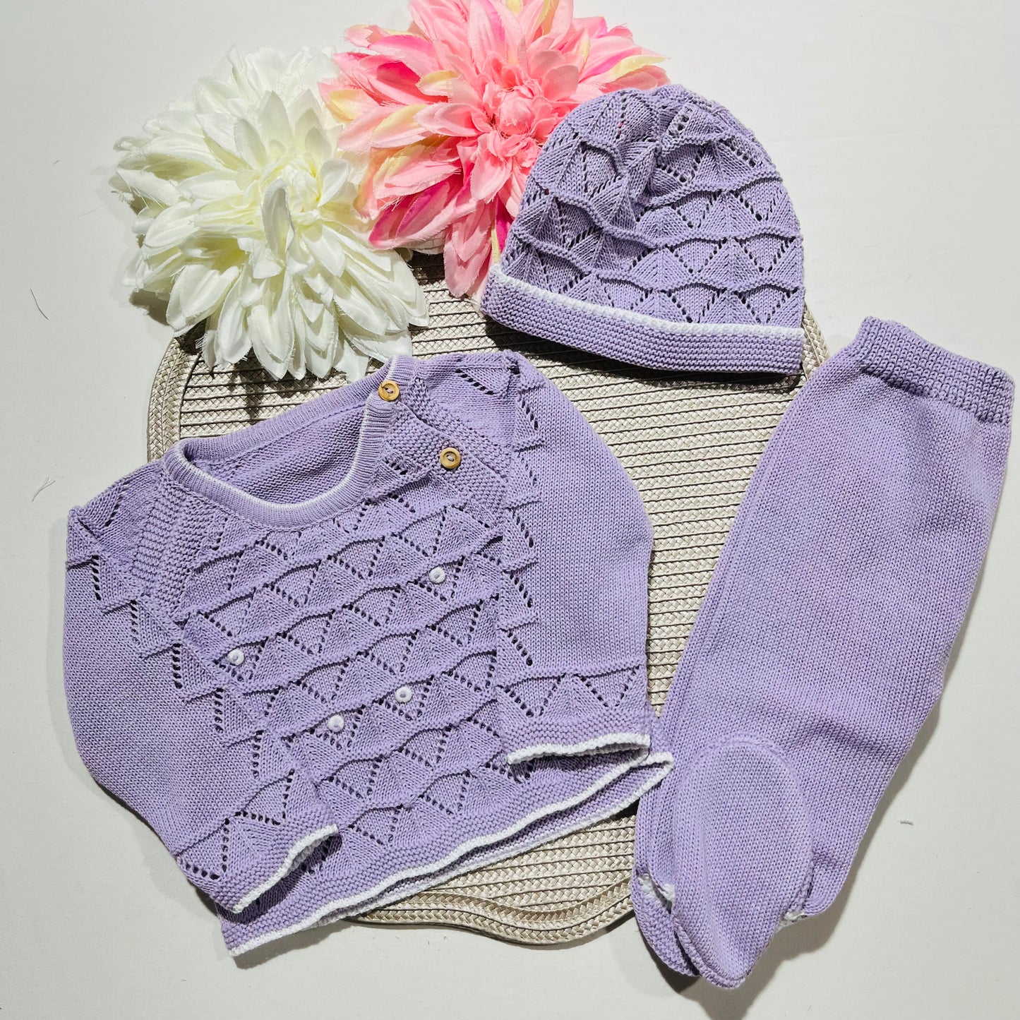 Conjunto Zizaque para bebé em algodão - 0/3M - Lavanda