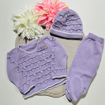 Conjunto Zizaque para bebé em algodão - 0/3M - Lavanda